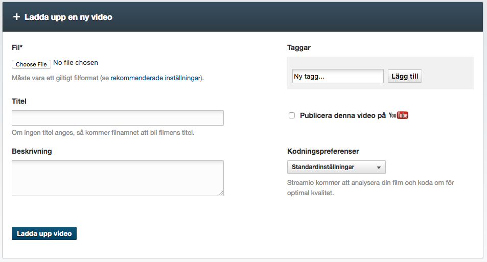 Ladda upp video - Streamio