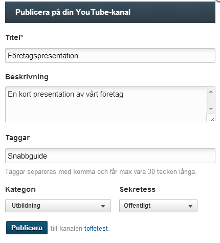 dela till youtube
