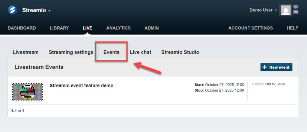 Introducing Events for Live Streaming 1 events