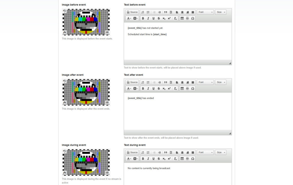 Introducing Events for Live Streaming 3 events placeholders